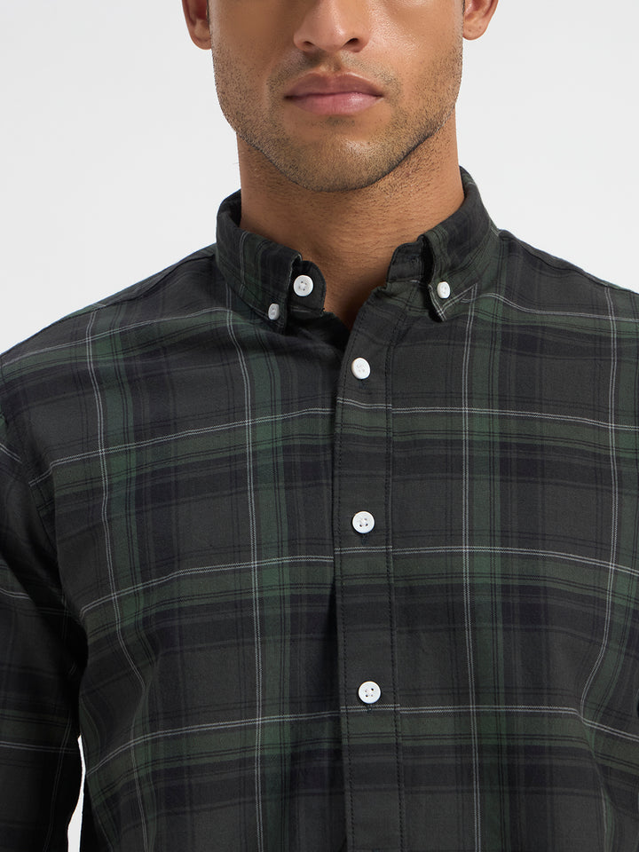Casual Green Check Full Sleeve Shirt