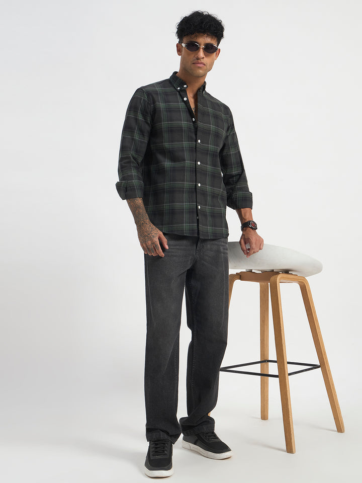 Casual Green Check Full Sleeve Shirt