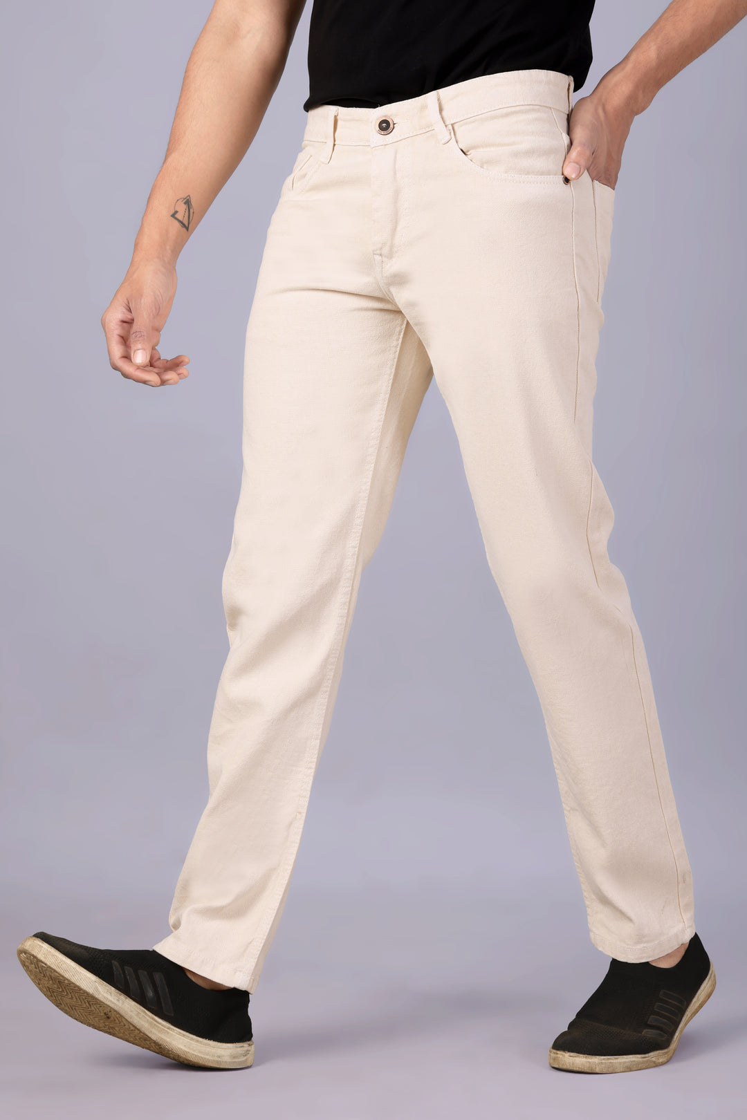 Beige Relax Fit Jeans For Men