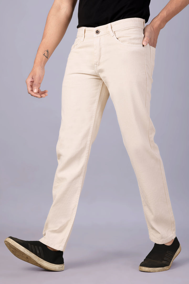 Beige Relax Fit Jeans For Men