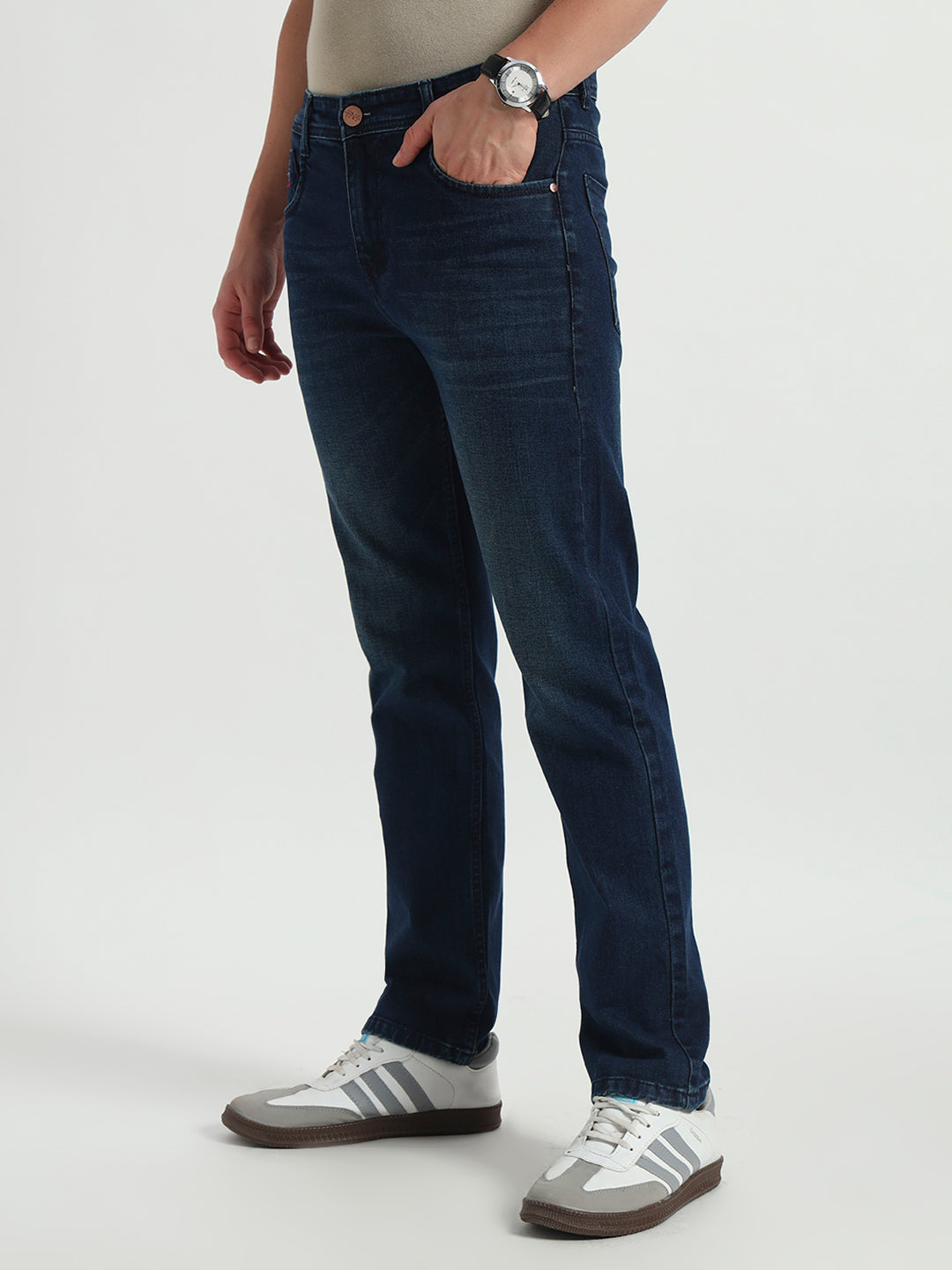 Deep Blue Faded Straight Fit Jeans