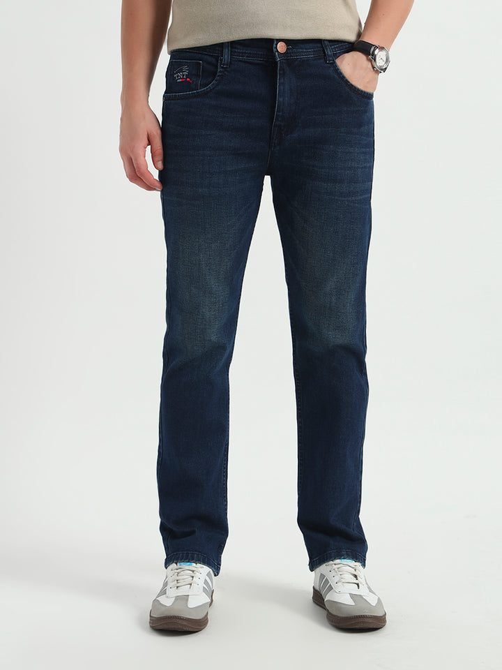 Deep Blue Faded Straight Fit Jeans