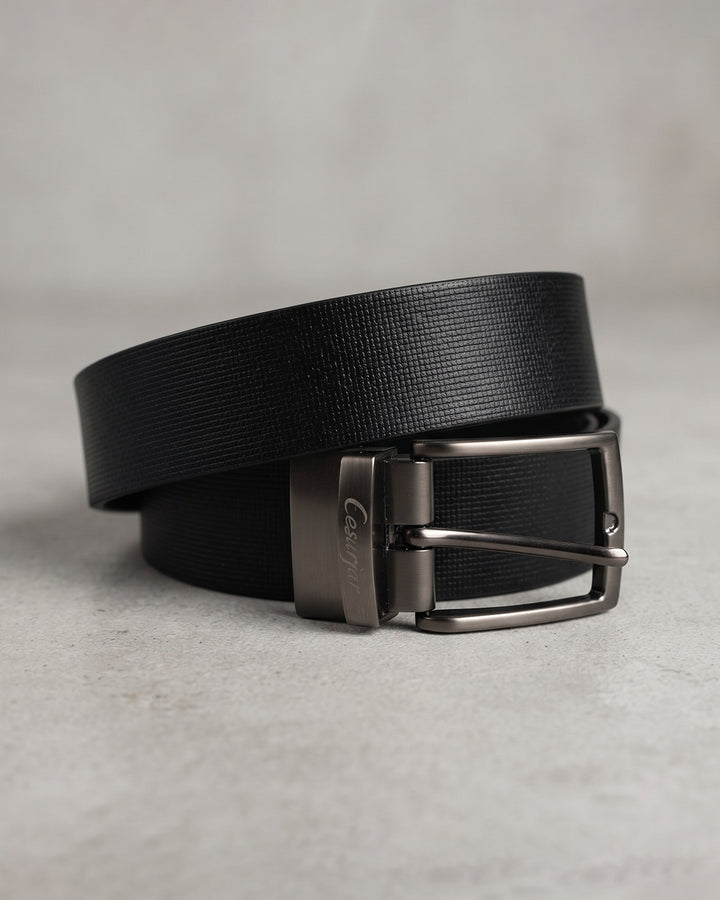 Premium Textured Black Leather Belt – Gunmetal Buckle