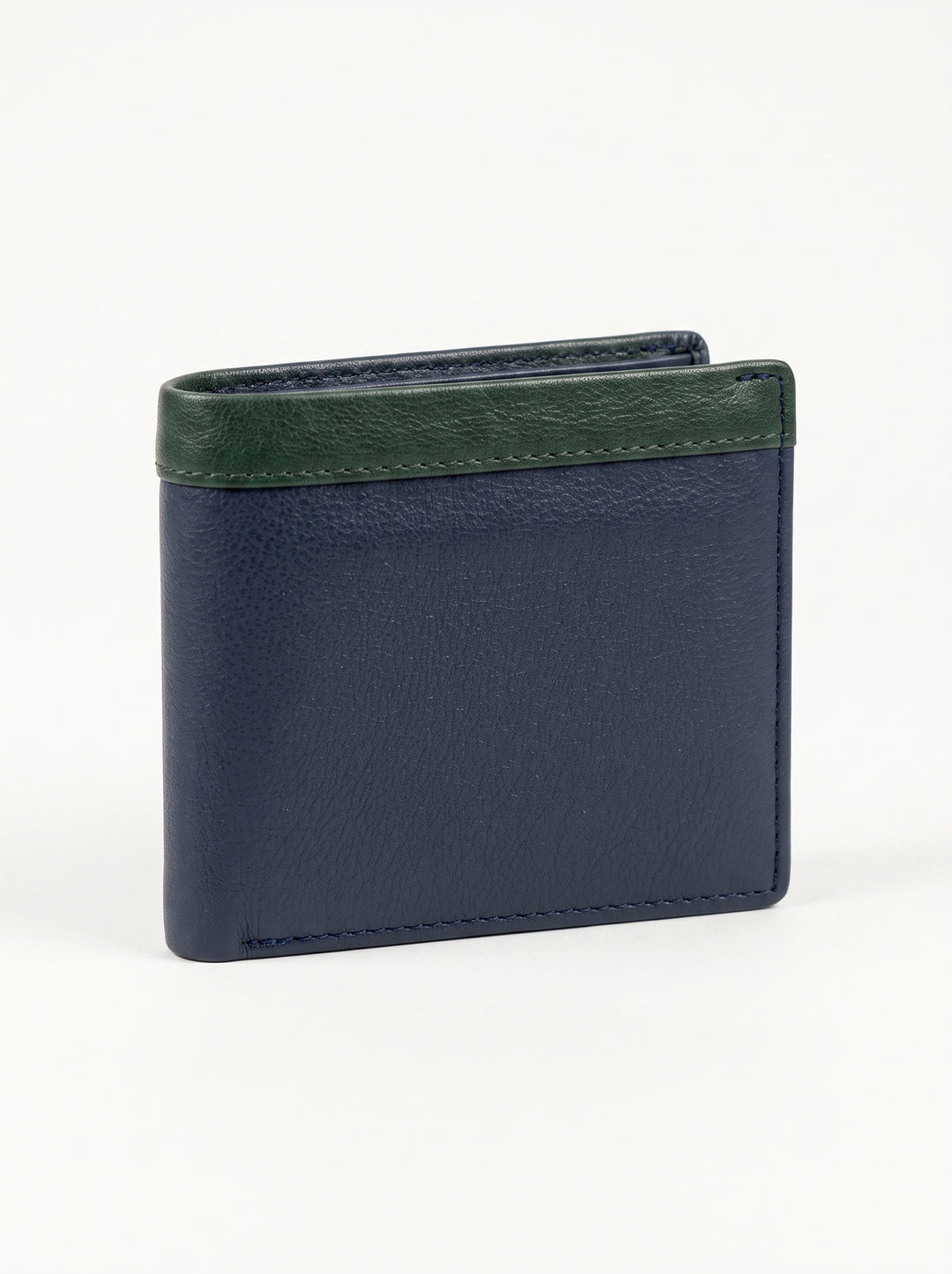 Two-Tone Genuine Leather Wallet with Zipper Coin Pocket - Brown & Navy Blue