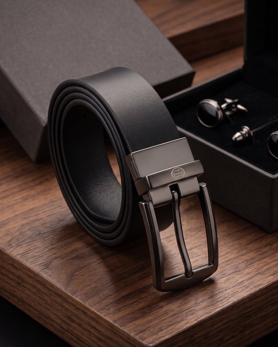 Premium Smooth Black Leather Dress Belt – Gunmetal Buckle