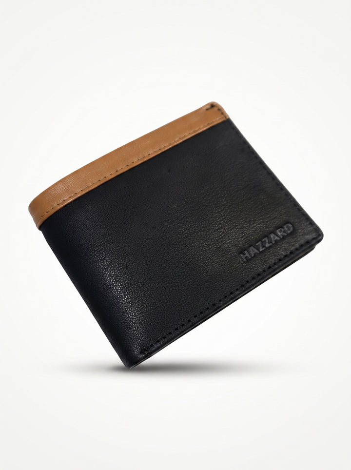Two-Tone Genuine Leather Wallet with Zipper Coin Pocket - Brown & Navy Blue