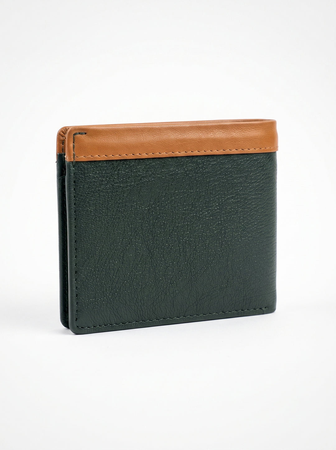 Two-Tone Genuine Leather Wallet with Zipper Coin Pocket - Brown & Navy Blue