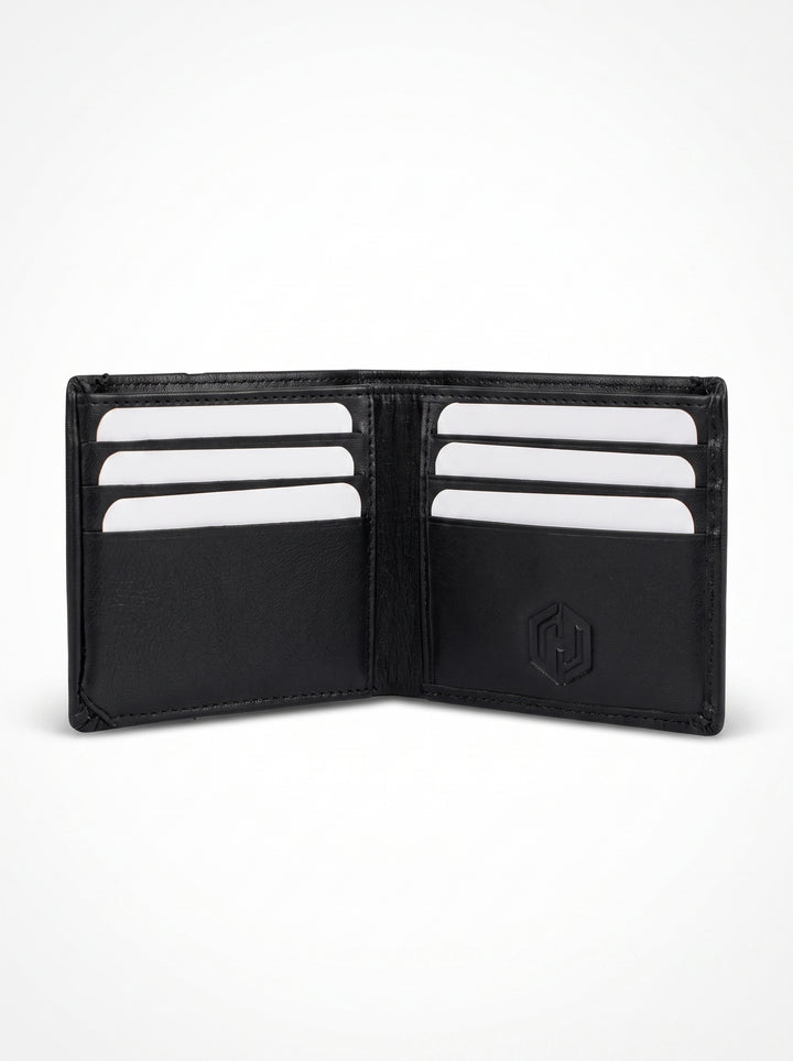 Minimalist 6-Slot Leather Bi-Fold Wallet – Classic Black