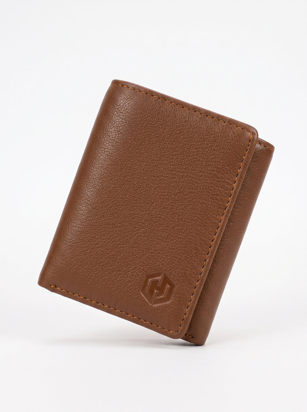 Premium Compact Leather Trifold Wallet – Brown