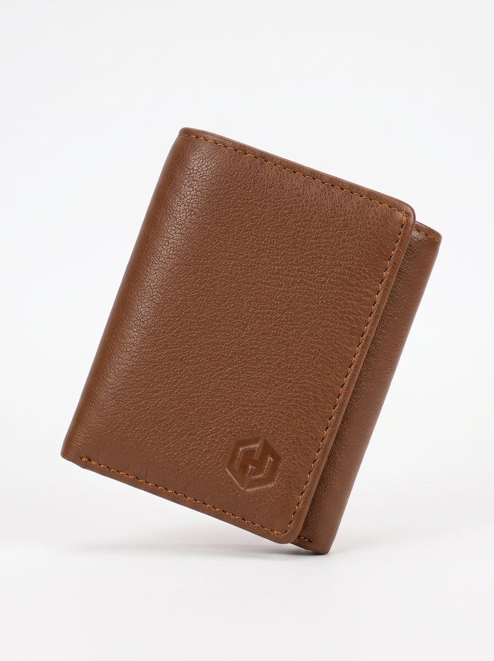 Premium Compact Leather Trifold Wallet – Brown