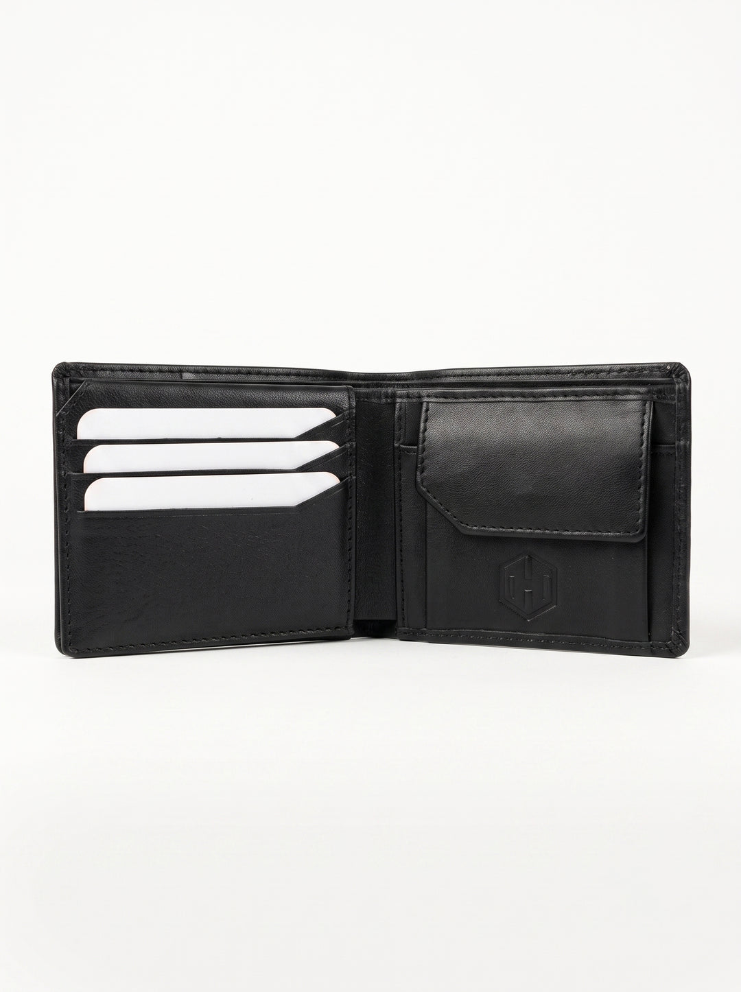Classic Leather Bi-Fold Wallet with Coin Pouch – Dark Brown