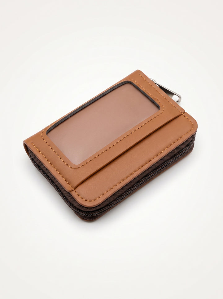 Coffee Brown Premium Tan Zip-Around Accordion Card Wallet | Secure & Compact