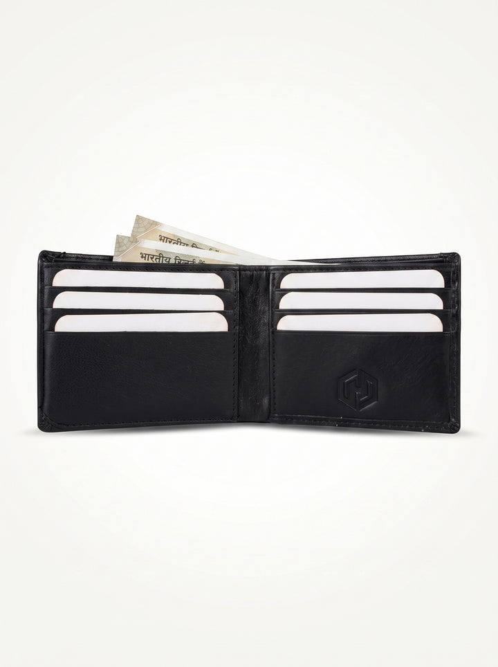 Minimalist 6-Slot Leather Bi-Fold Wallet – Classic Black