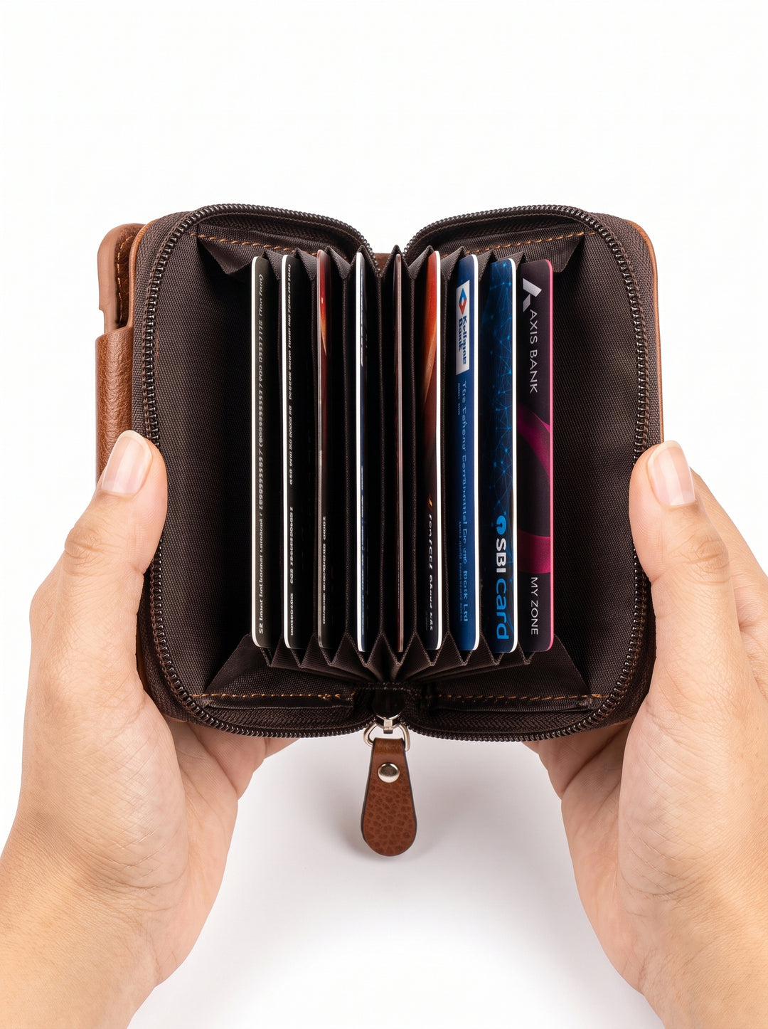 High-Capacity Hybrid Zip & Snap Leather Wallet – Classic Black