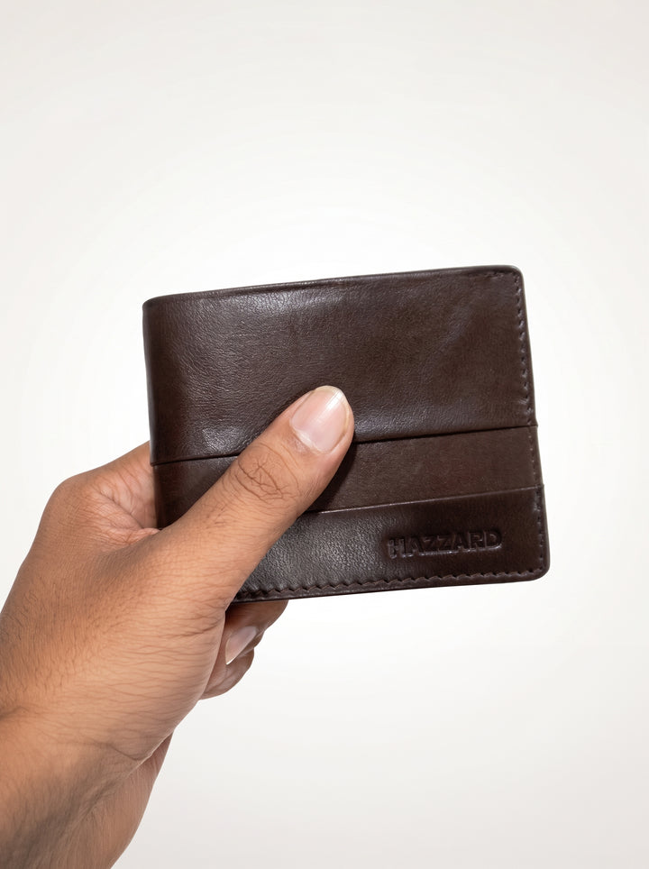 Classic Leather Bi-Fold Wallet with Coin Pouch – Dark Brown