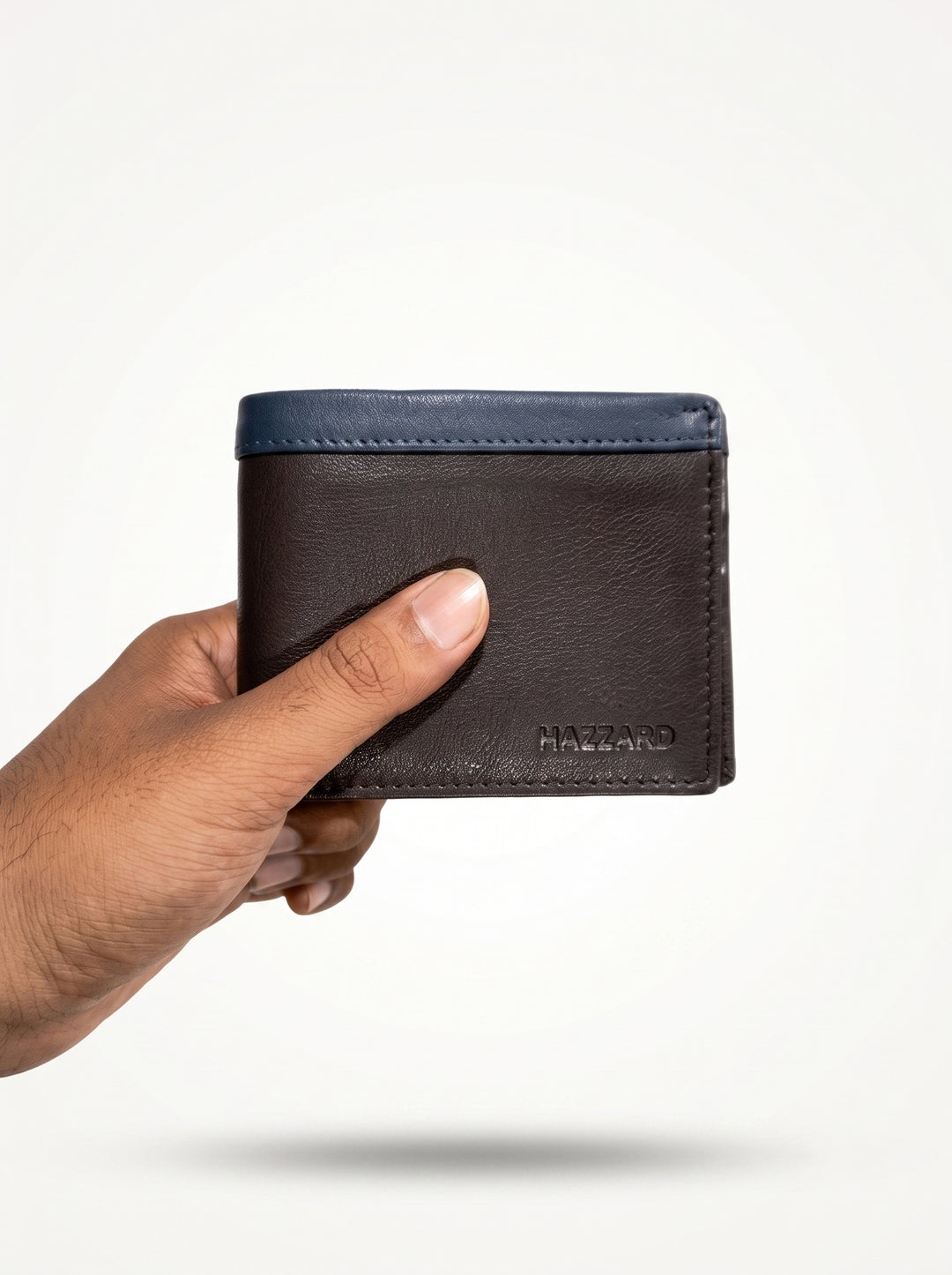 Two-Tone Genuine Leather Wallet with Zipper Coin Pocket - Brown & Navy Blue