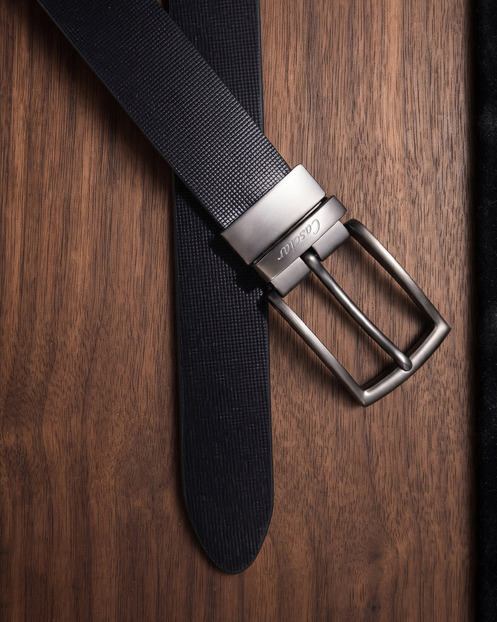 Premium Textured Black Leather Belt – Gunmetal Buckle