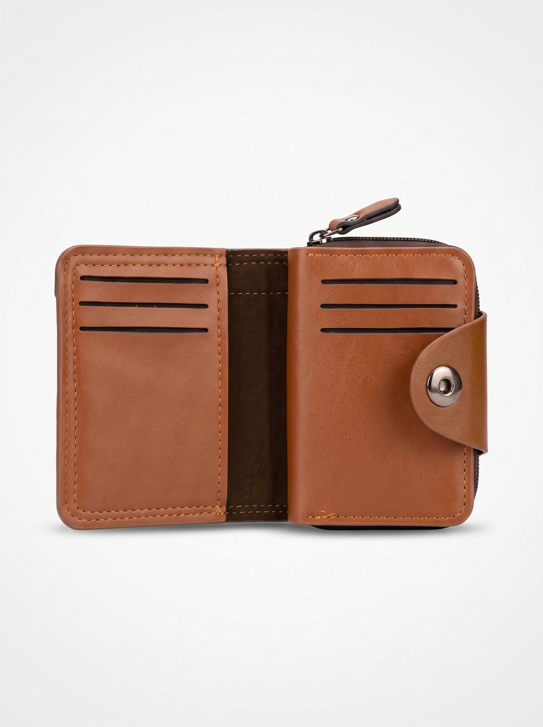 High-Capacity Hybrid Zip & Snap Leather Wallet – Classic Black