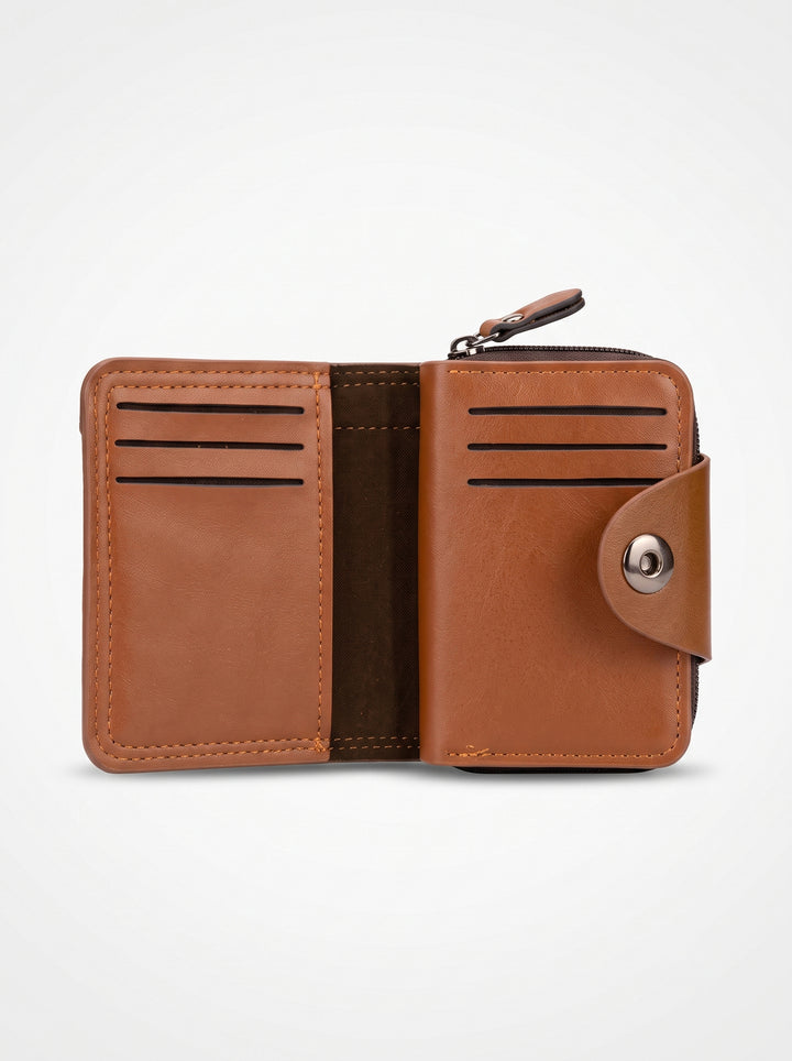 High-Capacity Hybrid Zip & Snap Leather Wallet – Classic Black