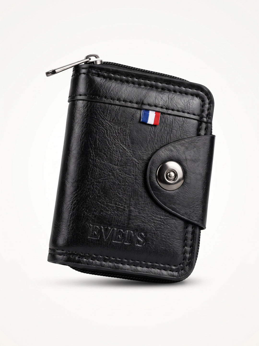 High-Capacity Hybrid Zip & Snap Leather Wallet – Classic Black
