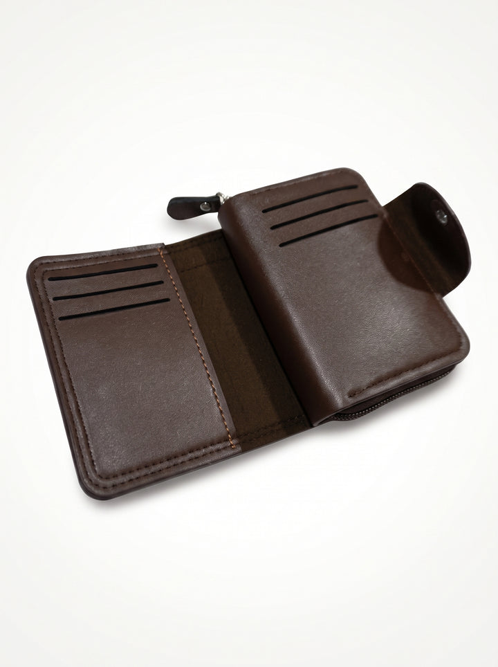 High-Capacity Hybrid Zip & Snap Leather Wallet – Classic Black