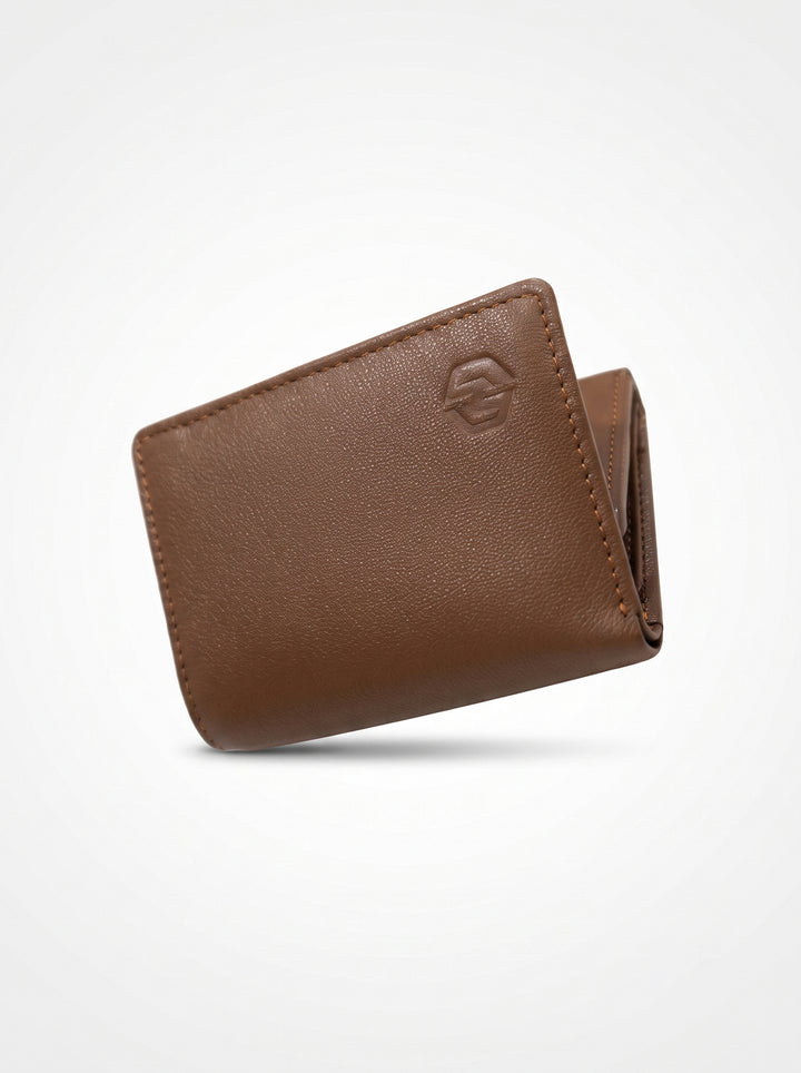 Premium Compact Leather Trifold Wallet – Brown