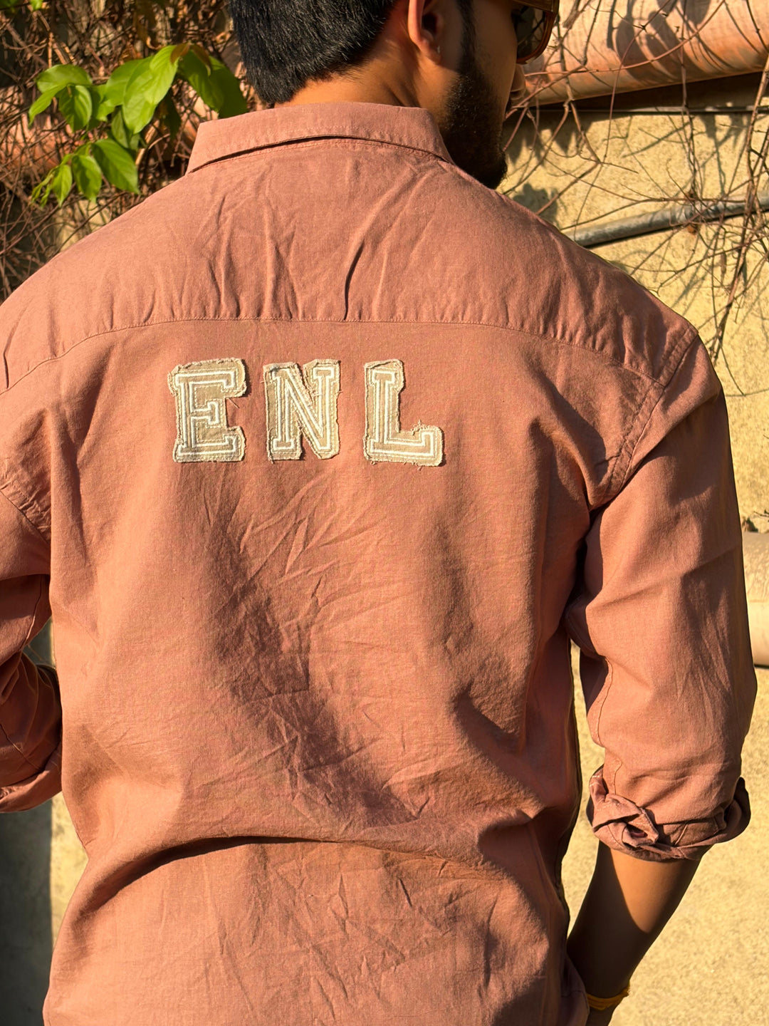 100% Linen Cotton Dusty Rose Embroidery Pattern Relax Fit Shirt