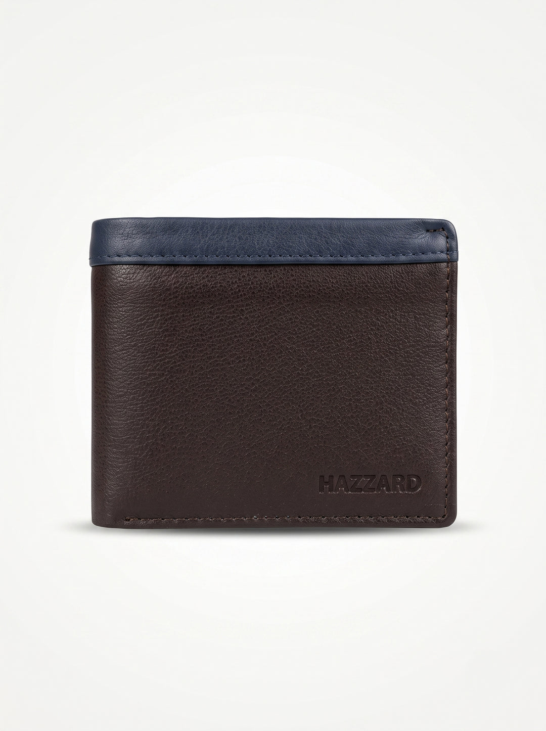 Two-Tone Genuine Leather Wallet with Zipper Coin Pocket - Brown & Navy Blue