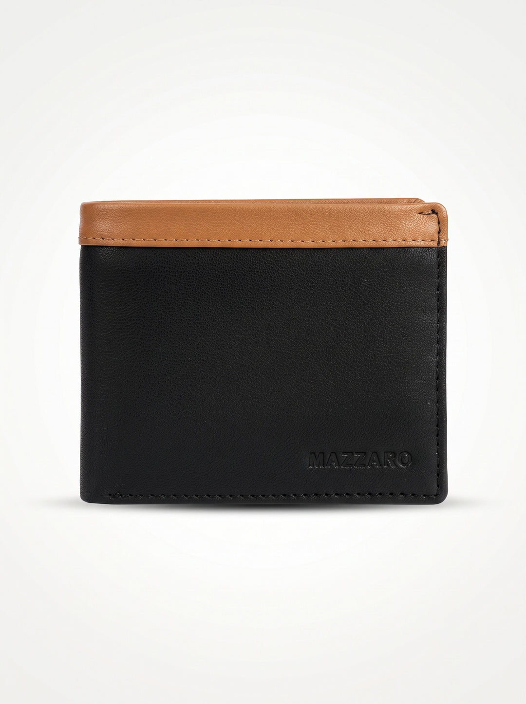 Two-Tone Genuine Leather Wallet with Zipper Coin Pocket - Brown & Navy Blue