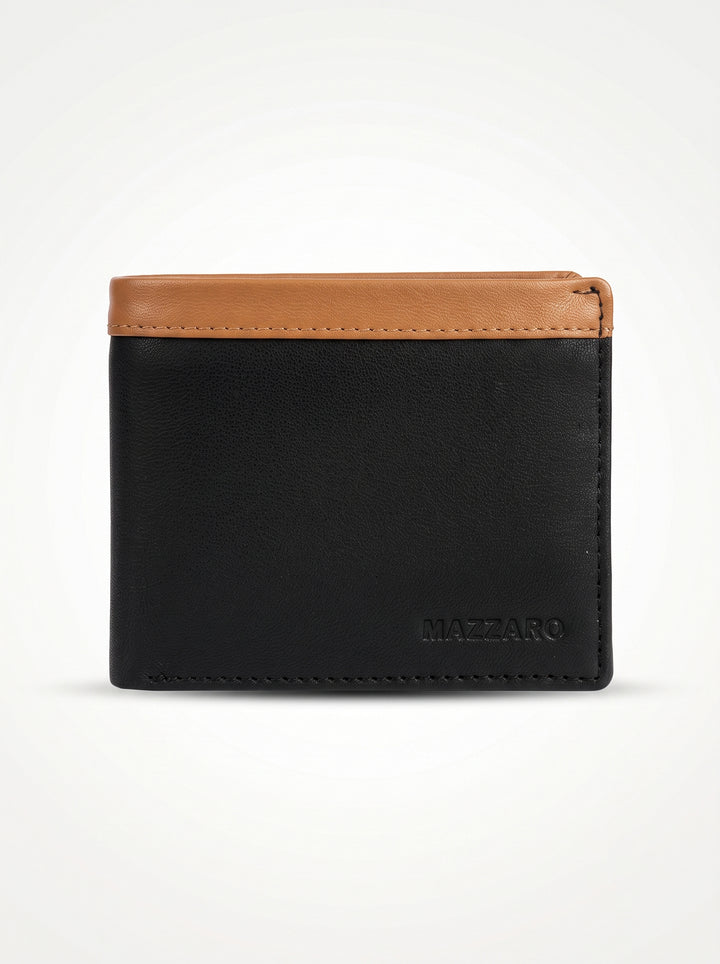 Two-Tone Genuine Leather Wallet with Zipper Coin Pocket - Brown & Navy Blue