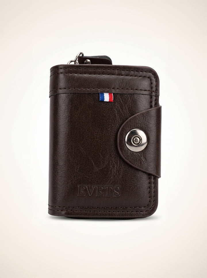 High-Capacity Hybrid Zip & Snap Leather Wallet – Classic Black