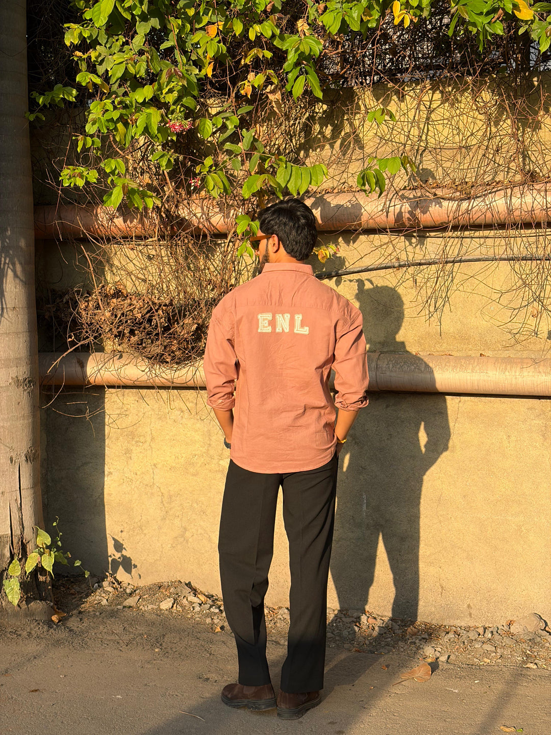 100% Linen Cotton Dusty Rose Embroidery Pattern Relax Fit Shirt