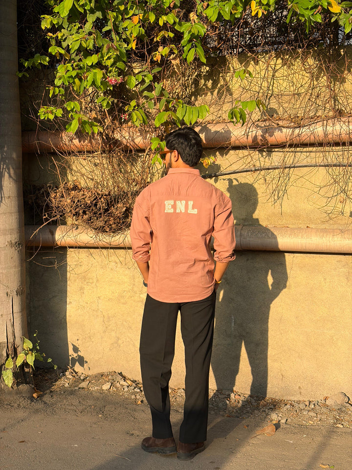 100% Linen Cotton Dusty Rose Embroidery Pattern Relax Fit Shirt