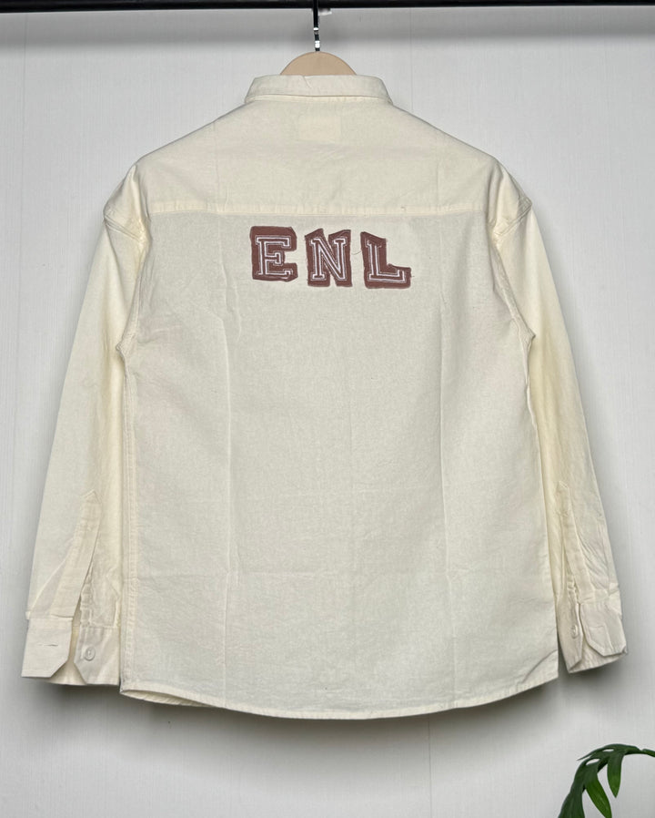 100% Linen Cotton Ivory Embroidery Pattern Relax Fit Shirt