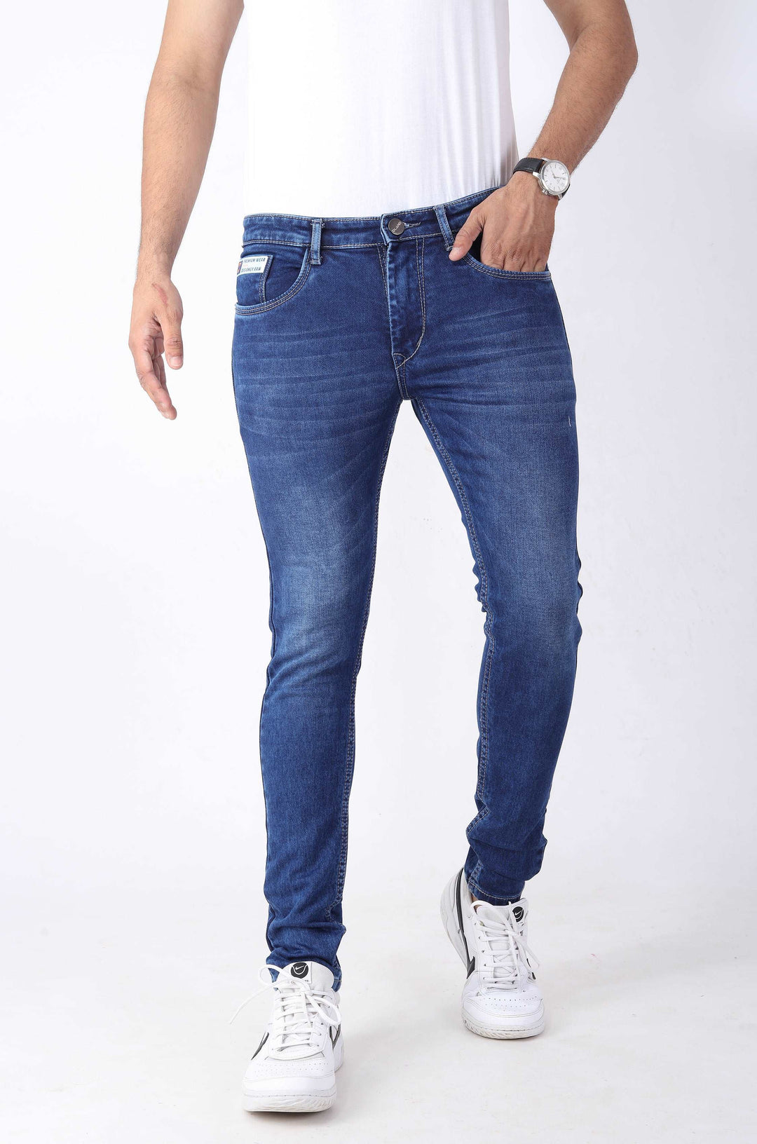 Raddit Mid Blue Knitted Jeans For Men