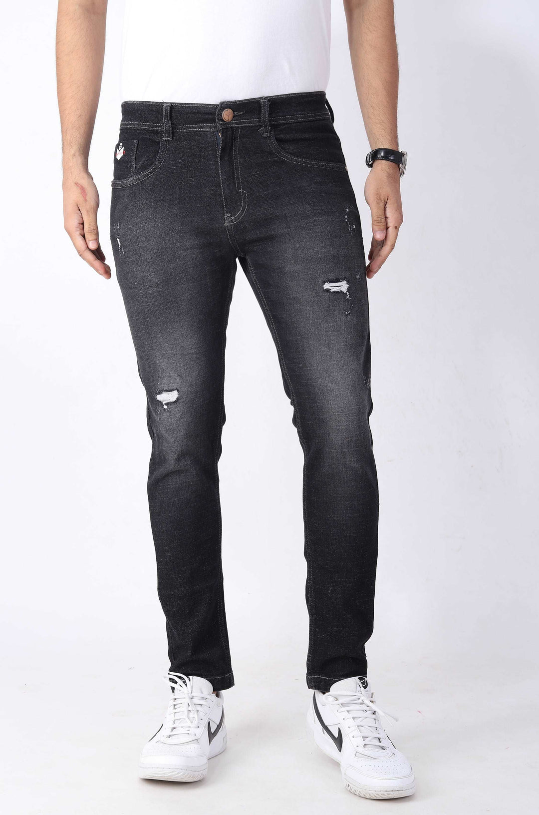 Shadow Washed Black Skinny Denim Jeans For Men