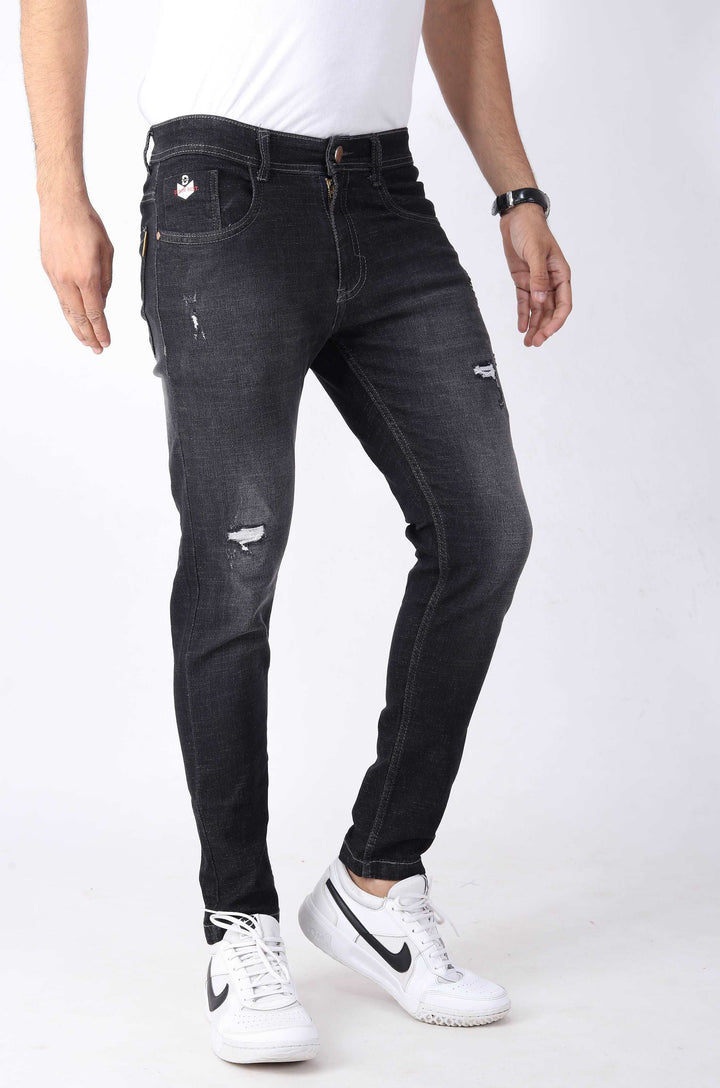 Shadow Washed Black Skinny Jeans For Men