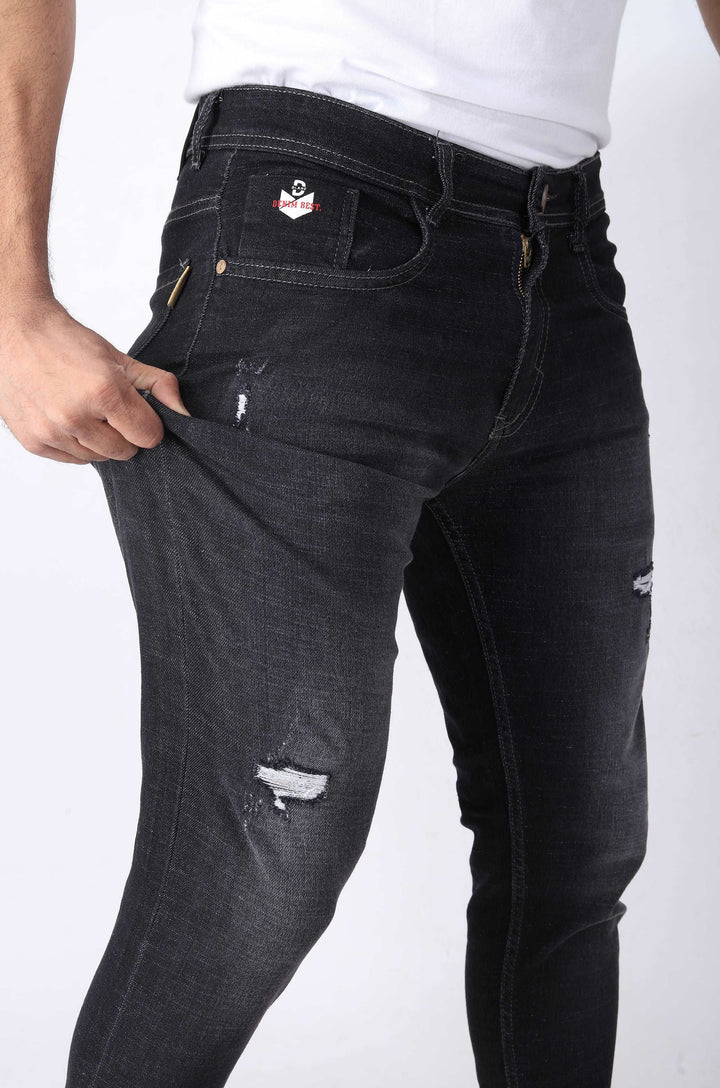 Shadow Washed Black Skinny Jeans For Men