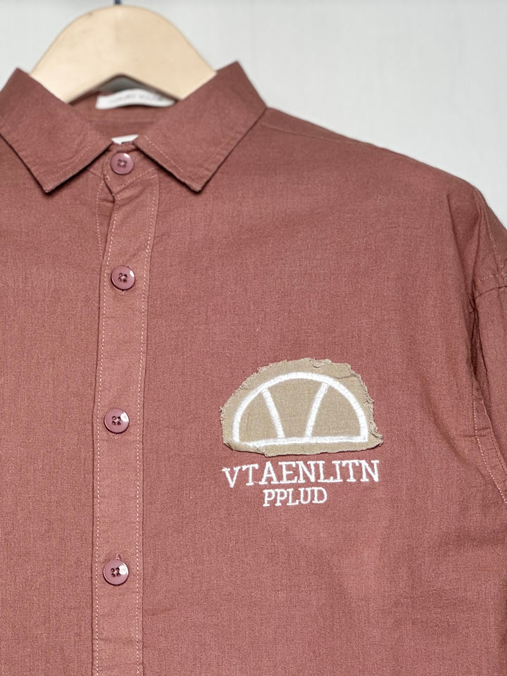 100% Linen Cotton Dusty Rose Embroidery Pattern Relax Fit Shirt