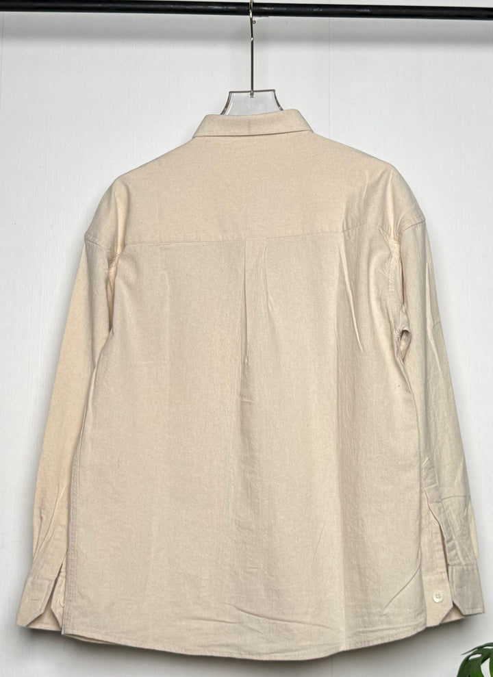 100% Linen Cotton Beige Egyptian Embroidery Relax Fit Shirt