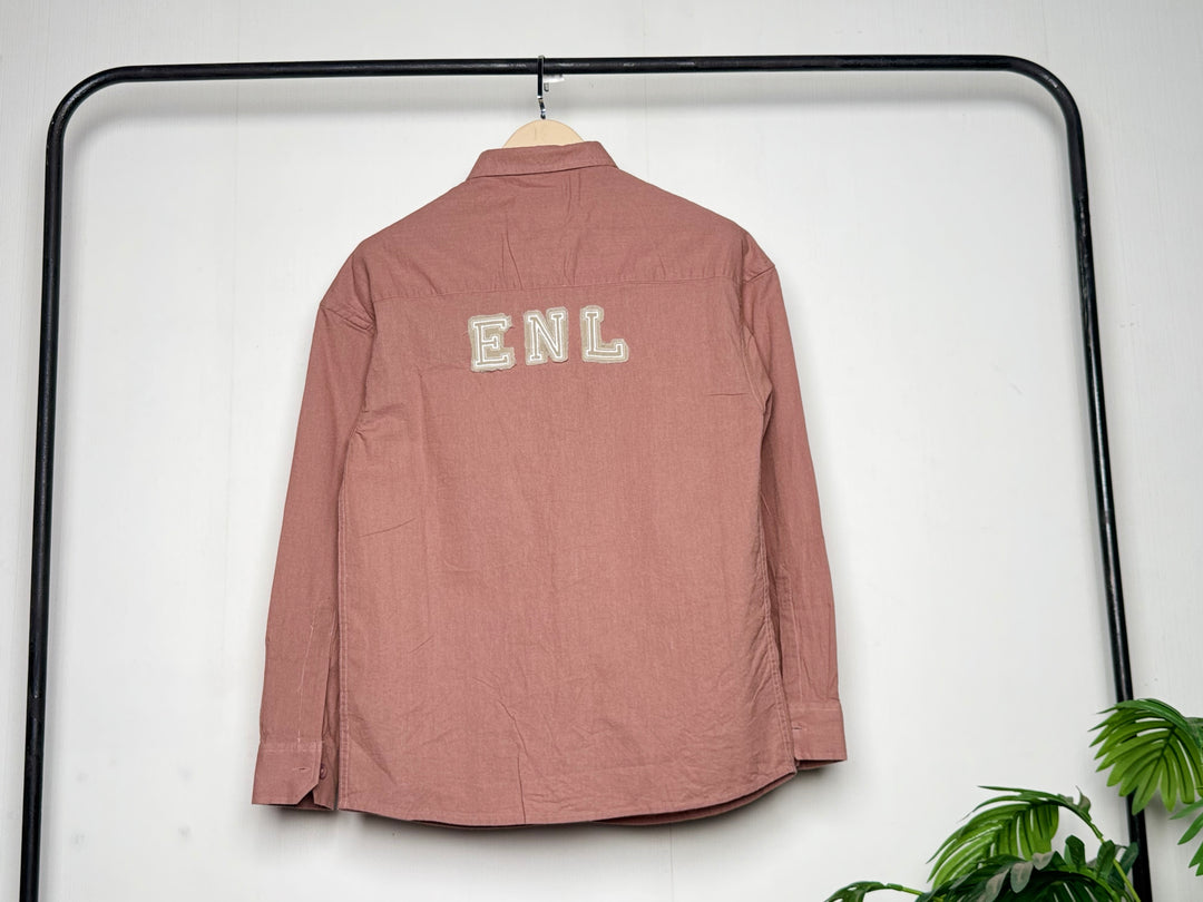 100% Linen Cotton Dusty Rose Embroidery Pattern Relax Fit Shirt