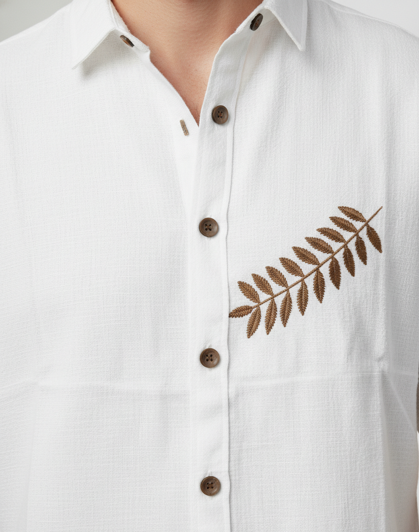 100% Cotton Box Fit Embroidered White Half Sleeve Shirt