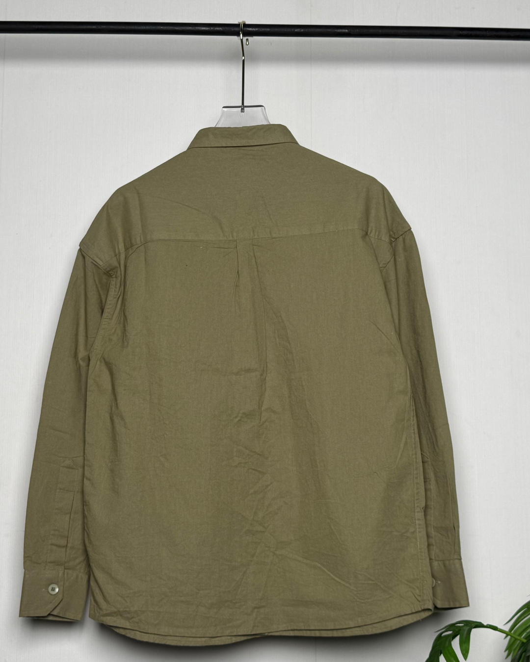 100% Linen Cotton Olive Egyptian Embroidery Relax Fit Shirt