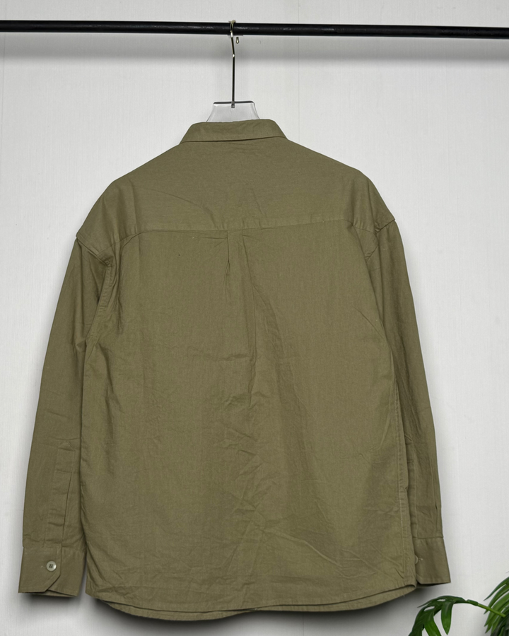 100% Linen Cotton Olive Egyptian Embroidery Relax Fit Shirt