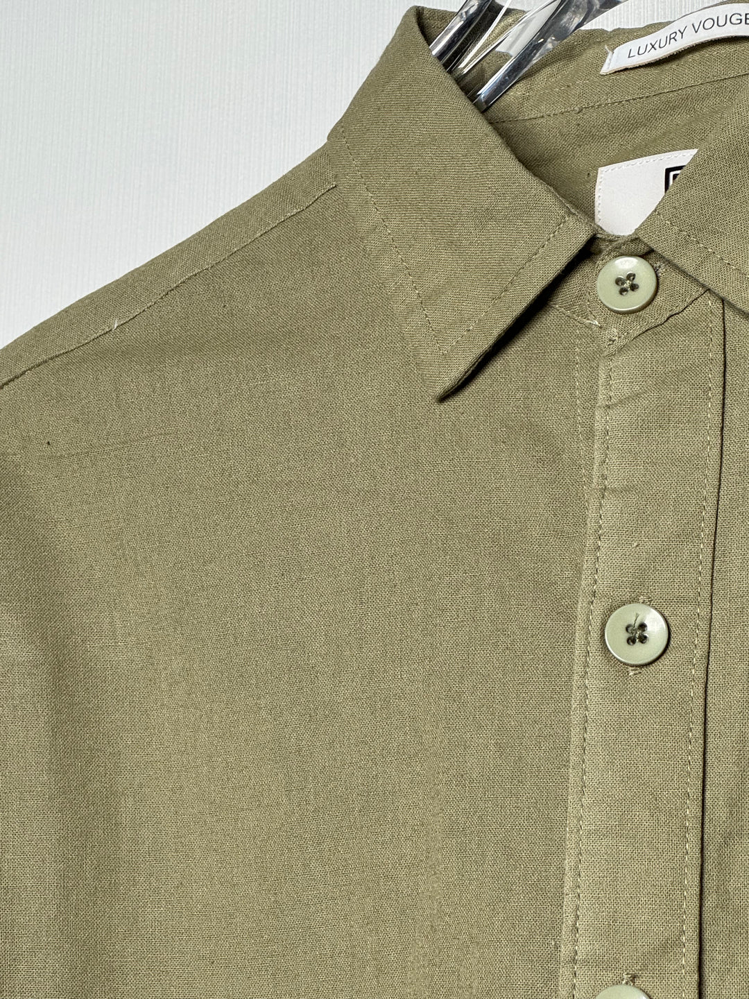 100% Linen Cotton Olive Egyptian Embroidery Relax Fit Shirt