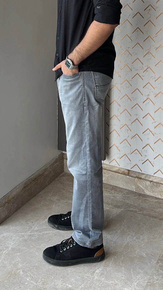 Silver Grey Tailored Fit Denim Jeans For Men