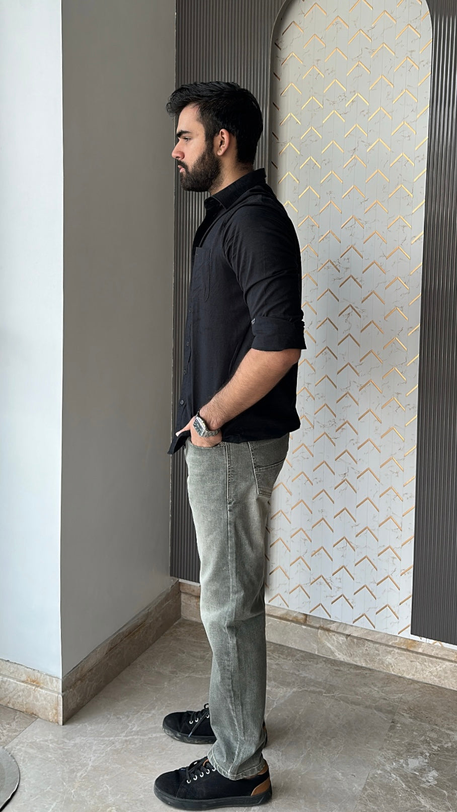 Light Olive Tailored Fit Denim Jeans For Men