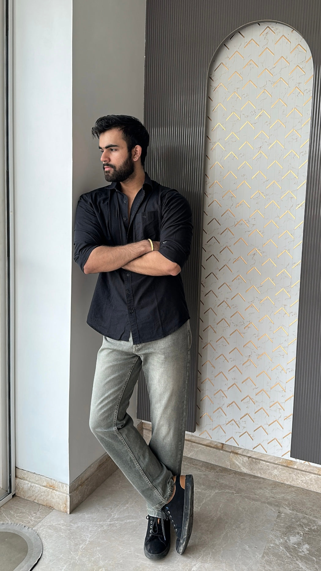 Light Olive Tailored Fit Denim Jeans For Men