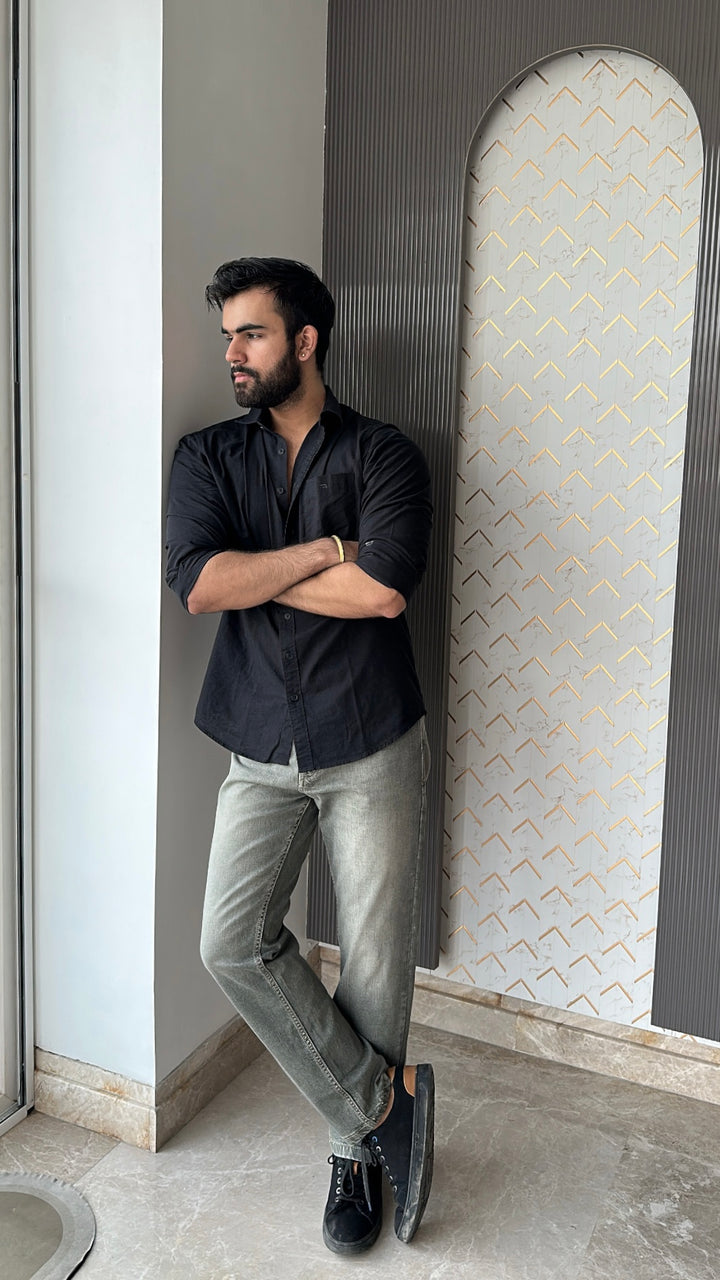 Light Olive Tailored Fit Denim Jeans For Men