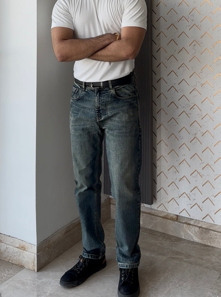 Vintage Grey Tailored Fit Denim Jeans For Men